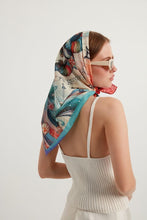 Load image into Gallery viewer, FAD Astrology-Themed Cotton Voile Bandana from Mythology Collection. With intricate fractal patterns inspired by archeological signs, this luxurious modern scarf features vibrant colors, is handstitched on edges and printed on highest-quality fabric.
