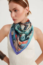 Load image into Gallery viewer, FAD Astrology-Themed Cotton Voile Bandana from Mythology Collection. With intricate fractal patterns inspired by archeological signs, this luxurious modern scarf features vibrant colors, is handstitched on edges and printed on highest-quality fabric.
